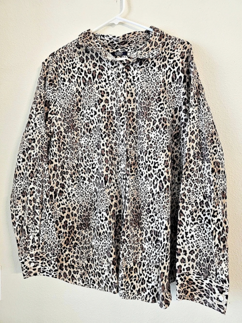 Chaps Leopard Print No Iron Button Up Shirt Button Down Shirt
